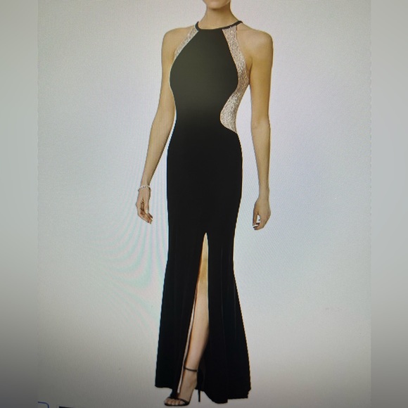 Xscape Halter Sleeveless Slit Sequin Evening Gown Size 6 Shimmer Embellished - Picture 1 of 6